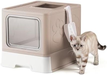 Qualasision Enclosed Cat Litter Box, Large Litter Box for Big Cats, Covered Kitty Litter Boxes with Lid, Top Entry Cat Box Enclosure with Scoop, Odor Control, Easy to Clean(Coffee)
