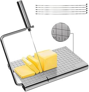 SupMaka Cheese Slicer Wire, Stainless Steel Cheese Cutter with 5 Extra Wires, Adjustable Cheese Slicer Cutting Board Food Cutter for Block Cheese, Butter, Cakes, Sausage, Meats