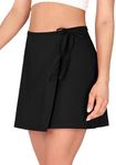 ODODOS Wrap Skorts for Women Built-in Shorts High Waist Tennis Skirts with Pockets for Casual Athletic Golf, Black, Large