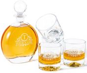 Personalized Whiskey Decanter Set for Men - 8 Engraved Design Options - Round Style Custom Crystal Decanter & Glasses Set for Liquor Lovers - Christmas Gifts for Men, Birthday, Christmas - Whiskey Set