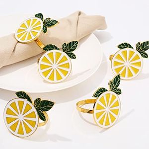 Whaline 6Pcs Lemon Napkin Rings Metal Lemon Napkin Holder Farmhouse Gold Fruit Napkin Buckle for Summer Wedding Dinner Party Birthday Banquet Family Gathering Holiday Table Top Decoration