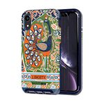 Tech21 Protective Apple iPhone XR Case Slim Faux Leather Back Cover with FlexShock - Evo Luxe Francis Liberty - Green/Orange