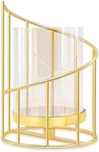 YIUTOYILY Hurricane Candlestick Holder,Pillar Candle Holders Gold Candle Holders Candlesticks Holder with Glass Hurricane Lid,Metal Candle Holder for Wedding, Dinning, Party