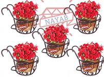 NAYAB Vintage Design Flower Pot Plant Stand Hanging Planters Basket for Railing Fence Wall Balcony Vertical Garden Home Indoor Outdoor 1 Piece (Black Medium - 5 Pcs)