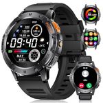 FOXBOX Military Smart Watch for Men Bluetooth Call, 1.43" AMOLED Smartwatch 530mAh 5ATM Waterproof 100+ Sports Fitness Watch Step Calorie Heart Rate Blood Pressure Sleep Monitor for Android iOS 2024