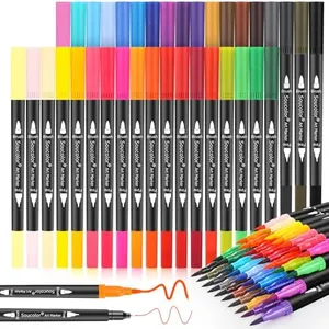 Soucolor Art Brush Markers Pens for Adult Coloring Books, 34 Colors Numbered Dual Tip (Brush and Fine Point) Art Marker Pen for Kids Note taking Planner Hand Lettering Calligraphy Drawing Journaling