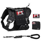 Tactical Dog Harness Set with Store Pouches, Soft Handle Rope, Comfort Padded, No Pull Military Dog Harness for Medium, Large Dogs, Adjustable Service Dog Vest for Easy Walking Hiking Training