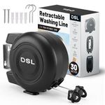 DSL Retractable Washing Line - 30m Heavy Duty Twin Cable, Wall Mounted Extendable Laundry Clothes Airer Indoor and Outdoor Use - 2 x 15m Drying Double Clothes Line - Black