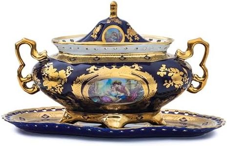 Royalty Porcelain Soup Tureen with Plate - Elegant Serveware for Home, Kitchen, Buffet, Serving Dishes, Formal Occasions and Everyday Dish Set - Elegant Cobalt Blue and Gold Porcelain Soup Container