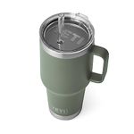 YETI Rambler 35 oz Tumbler with Handle and Straw Lid, Travel Mug Water Tumbler, Vacuum Insulated Cup with Handle, Stainless Steel, Camp Green