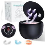 Accwork Ultrasonic Retainer Cleaner, 45kHz Ultrasonic Cleaner with 4 Cleanning Modes & Digital Timer for Denture, Aligners, Mouthguards, Night Guards, Toothbrush Heads, Black