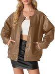 Lepunuo Women's Faux Leather Bomber Jacket Casual Loose Leather Moto Biker Coat Fall Fashion Winter Outfits