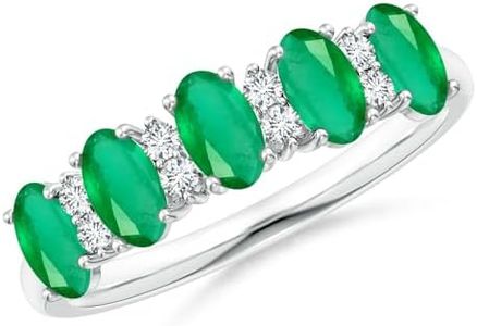Angara Natural Emerald Wedding Ring for Women | 2 ct Oval Shape Emerald Diamond Half Eternity Ring in White Gold | May Birthday, Anniversary, Gemstone Jewelry Gift | AAAA | 6x4mm | Ring Size- 6.5