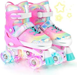 NEMONE Unicorn 4 Size Adjustable Light up Roller Skates for Girls, Pink Skates for Toddlers, Beginner Kids Roller Skates Indoor Outdoor (Unicorn L NEW)