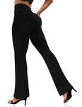 VOOVEEYA Casual Bootcut Yoga Dress Pants for Women 4 Pockets-Flare Leggings High Waist Tummy Control Bootleg Work Pants（Bootcut-Solid Black-XL）