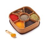 Oblivion Masala Box | Spices Storage Containers | Masala Rangoli Box Dabba For Keeping Spices | Spice Box | Plastic Wooden Style Masala Box (Brown, Grey, Cream & Beige)