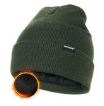 Wmcaps Knit Beanie for Men, Unisex Classic Winter Hats, Fleece Lined Cuffed Mens Beanie and Women, Workwear Thermal Woolly Hat, Birthdays for Her or Him(Army Green)