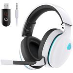 Gaming Headset, Wireless Gaming Headset for PS5/PS4 /PC/MAC, 2.4GHz Gaming Headphones With Noise Cancelling Miccrophone, Bluetooth Headphones With 3D Surround, 3.5mm Wired for Xbox Series, White