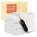 HOMLYNS LuxeHeat Electric Heated Blanket Throw - 50" x 60" with 10 Fast Heating Levels & 9 Hour Timer, Cozy Soft Flannel Heating Blankets for Home Office, LED Display, White