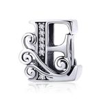 Lorrifal Alphabet Initial E Charms Letter Complete A-Z Letters Solid 925 Sterling Silver Cubic Zircons Beads Dangle Pendants for Pandora European Bracelets Necklace Women Girls Jewelry Gift Options