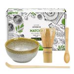 Keepaty Japanese Matcha Tea Set of 4,Matcha Whisk Set with 100 Prong Whisk, Traditional Scoop, Tea Spoon and Ceramic Matcha Bowl,Tea Ceremony Accessory for Making Matcha