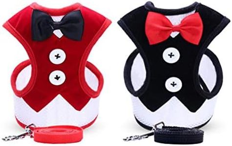 Oyccen 2 Piezas Arnés de Chaleco para Perro Pequeño Cachorros Arnés de Malla Ajustable con Correa Gatos Ropa Traje de Boda para Mascotas
