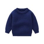 Kids Chunky Knit Jumpers 2-3 Years Dark Blue Toddler Long Sleeve Crew Neck Solid Knit Sweater Winter Clothes for Girls and Boys Baby Tops Clothes Sweater Boys Large