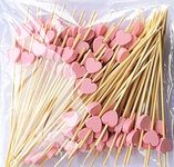 AILEXI Cocktail Sticks 100 Counts Wooden Toothpicks Party Supplies Frill Finger Food Fruits Sandwich Nibbles - Pink Hearts