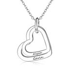 ITESSY Personalised Gifts Heart Necklace Name Engraved Customised Necklaces for Mum Daughter BFF Bridesmaid Family Lovers Jewellery Gift, Cusume Engraved 2 Family Names