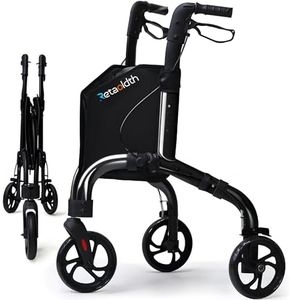 Premium 3 Wheel Rollator Walker for Seniors, Lightweight Foldable Elderly Three Wheeled Rollator with Storage Bag, Aluminum Mobility Aid Rolling Walker (Black)