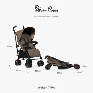 Silver Cross Pop 2 Stroller – Lightweight Pushchair, Cobble Grey
