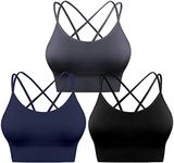 Sykooria 3 Pack Strappy Sports Bra for Women Sexy Crisscross for Yoga Running Athletic Gym Workout Fitness Tank Tops, 3 Pack-Black+Grey+Navy Blue, Medium