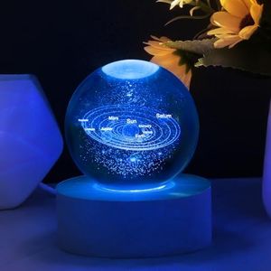 HOTUT Lámpara de Bola de Cristal del Sistema Solar 3D,6cm Bola de Cristall con la Base de la Lámpara,Sistema Solar 3D de Luz Nocturna,Bola de Cristall 3D con la Base de la Lámpara del LED,Decoración