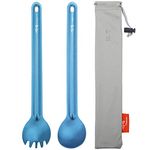 TiTo 2Pcs Titanium Spork Ultralight Long Handle Spoon Fork Portabale Tableware for Outdoor Camping & Hiking Backpacking Flateware with Bag (Bright Blue)