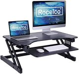 Rocelco 32" Height Adjustable Standing Desk Converter - Quick Sit Stand Up Dual Monitor Riser - Gas Spring Assist Tabletop Computer Workstation - Large Retractable Keyboard Tray - Black (R ADRB)