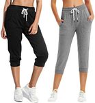 SPECIALMAGIC Women's Sweatpants Cropped Jogger French Terry Running Pants Lounge Loose Fit Drawstring Waist with Side Pockets Black+Heather Grey 2XL