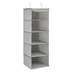 SONGMICS Hanging Wardrobe Storage Organiser, Hanging Storage Shelves, Foldable Wardrobe Clothes Organiser, Space-Saving, Metal Hooks, Bamboo Inserts, Linen Pattern, Light Grey RCH005W01