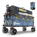 Sekey 48''L Collapsible Foldable Extended Wagon with 440lbs Weight Capacity, Heavy Duty 300L Folding Utility Garden Cart with Big All-Terrain Beach Wheels & Drink Holders. Blue&Grey