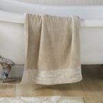 Dreams & Drapes - Natural Leaf Bath Towel (90 x 150cm) - 100% Cotton - Very Soft Touch - Botanical Vintage Towel in Natural - Taupe Leaves Towel - Natural Bath Towel/Bath Sheet - Bathroom Accessory