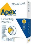 Fellowes Apex A4 Laminating Pouches, Glossy Finish, 200 Sheets - Light Duty Value Pack - Ideal for Notices, and Photos