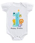 American Apple One Month Birthday 1st B'Day New Born Baby Half Sleeves Romper for Baby Boys and Girls Bodysuit Sleepsuits (0-3 Months, 1 Happy Birthday)