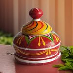 SALVUS APP SOLUTIONS Sindoor Box/Sindur Dani | Wooden | Round Shape Decorative Pill Box | For Women's & Home Utility Multicolor (3x4 inch)