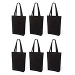 Lily Queen Cotton Canvas Tote Bag Durable Canvas Shopping Bags Reusable Grocery Gift Bags Washable with Flat Bottom 15H x 13W x 4D (Black - 6 Pack)