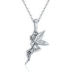 PAHALA 925 Sterling Silver Flower Fairy with Crystal Clear CZ Pendant Necklace