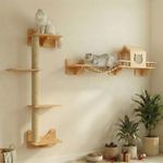 Cat Shelves for Wall, Climbing Shelves Wall-Mounted Furniture Set, Shelf with 1 House, 1 Bridge Ladder, 3 Scratching Posts and 5 Steps