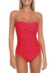 RELLECIGA Women's Red Ruched Neck Halter Twist Bandeau One Piece Swimwear Bathing Suits Size Small