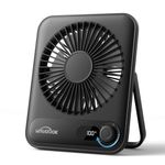 WHATOOK Mini Desk Fan USB: 2000mAh Rechargeable Ultra Quiet 1-100 Speeds Desktop Fans with LED Display, 3-10H Runtime, Child-Safe Grille Cooling Small Portable Table Fan for Home, Office & Travel