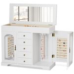Emfogo Jewelry Box for Women Girls, Wooden Jewelry Organizer Box with Mirror, 5 Layer Jewelry Storage Case Display for Necklaces Earrings Rings Bracelets Valentine's Day Gifts