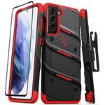 ZIZO Bolt Series for Galaxy S21 Case with Screen Protector Kickstand Holster Lanyard - Black & Red