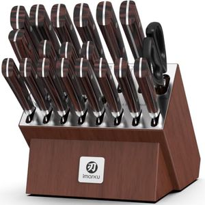 imarku 20-Piece Kitchen Knife Set with Block, Pakkawood Riveted Handles | 20-Piece Set for Family Meals | 15° Precision Edge | 56±2 HRC Hardness | 8 Non-Serrated Steak Knives | Gift for Gatherings